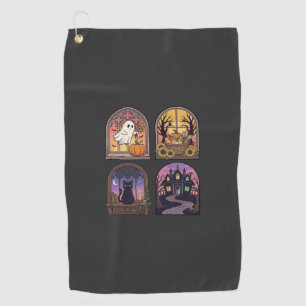 Halloween Gothic Window Ghost Pumpkin Black Cat Ha Golf Towel