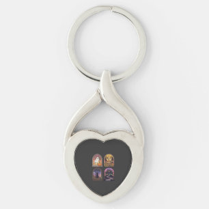 Halloween Gothic Window Ghost Pumpkin Black Cat Ha Key Ring