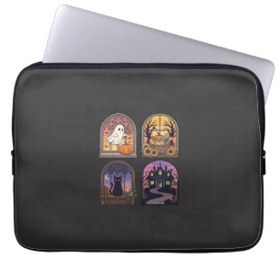 Halloween Gothic Window Ghost Pumpkin Black Cat Ha Laptop Sleeve