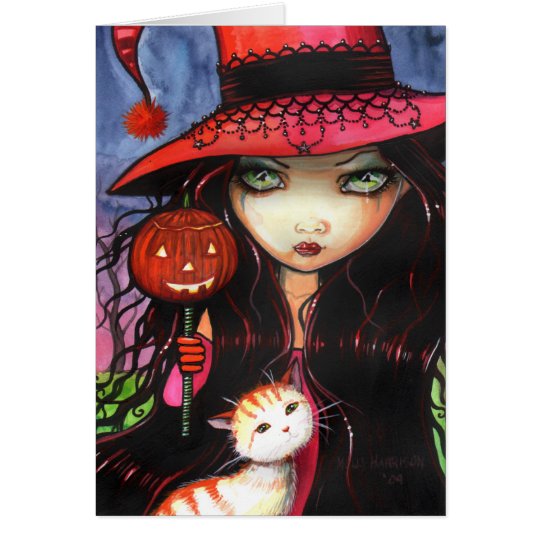 Halloween Gothic Witch Cat Card Note Card