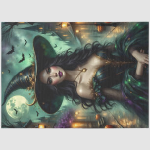 Halloween Gothic Witch with Bats and Pumpkin Tissue Paper