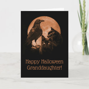 Halloween Granddaughter Cats and Raven Card