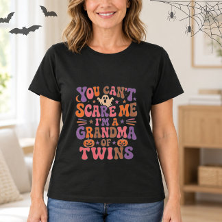 Halloween Grandma of Twins Funny Retro Ghost T-Shirt
