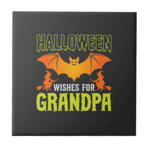Halloween Grandpa Bat Witch Wishes Ceramic Tile