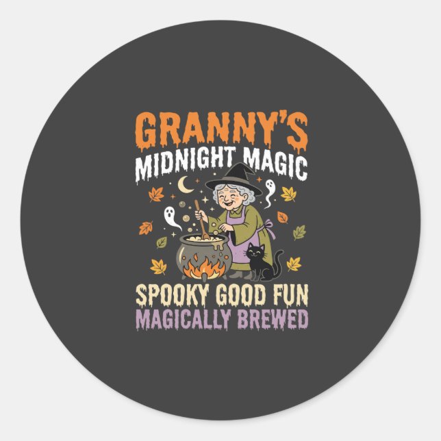 Halloween Granny Cauldron Magic Classic Round Sticker (Front)