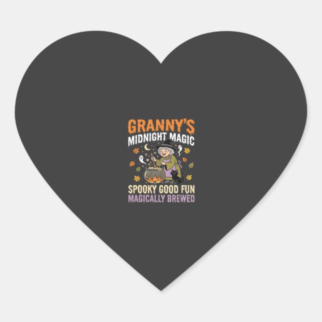Halloween Granny Cauldron Magic Heart Sticker (Front)