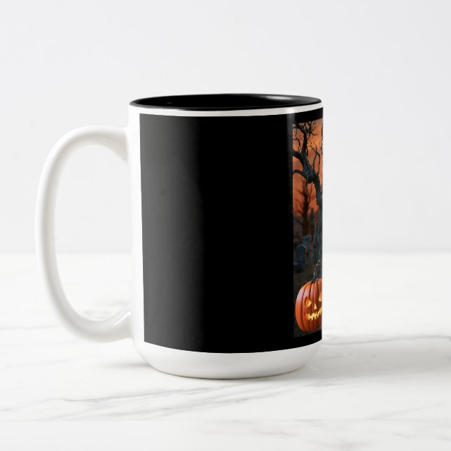Halloween gravestone humour “Ben Aiken”  Two-Tone Coffee Mug (Left)