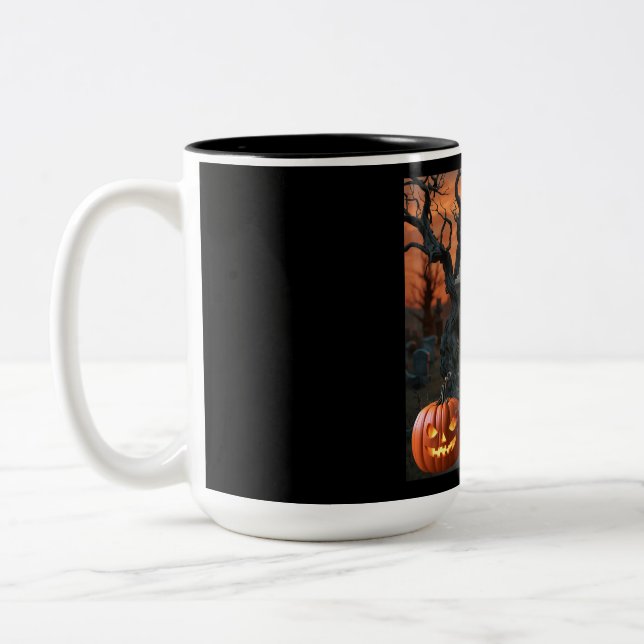Halloween gravestone humour “Cy Yonara”  Two-Tone Coffee Mug (Left)