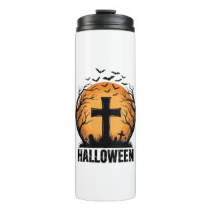 Halloween Graveyard Bats Vintage Moon Shirt Design Thermal Tumbler