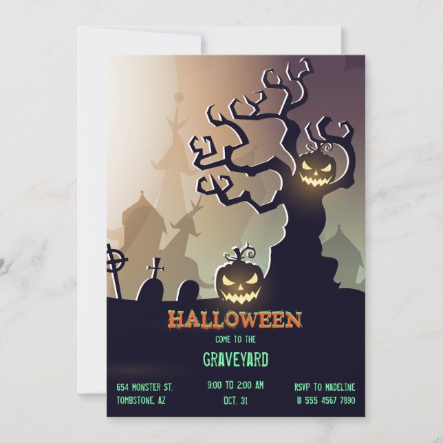 Halloween Graveyard Cemetary Jack O'Lantern Invitation (Front)