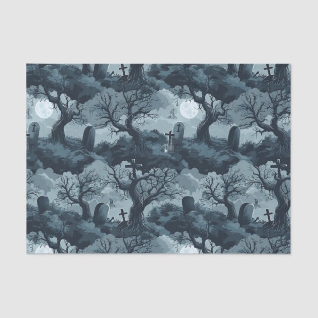 Halloween Graveyard Creepy Trees Ghost Moon Night Tissue Paper (Front)