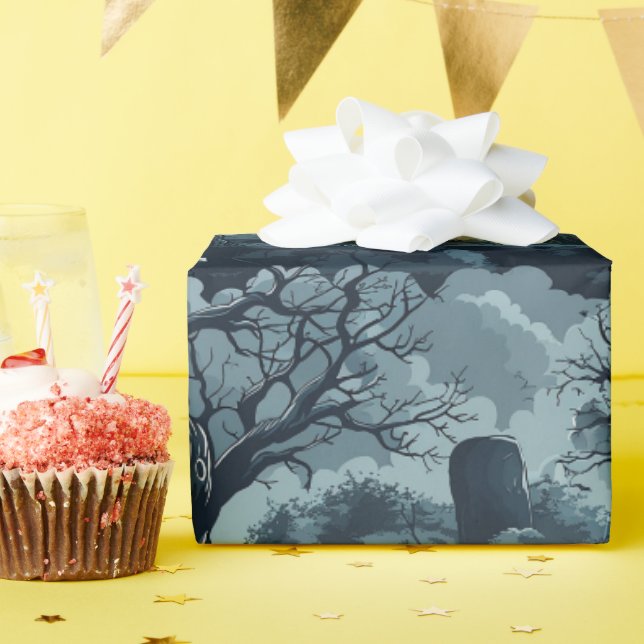 Halloween Graveyard Creepy Trees Ghost Moon Night Wrapping Paper (Birthday Party)