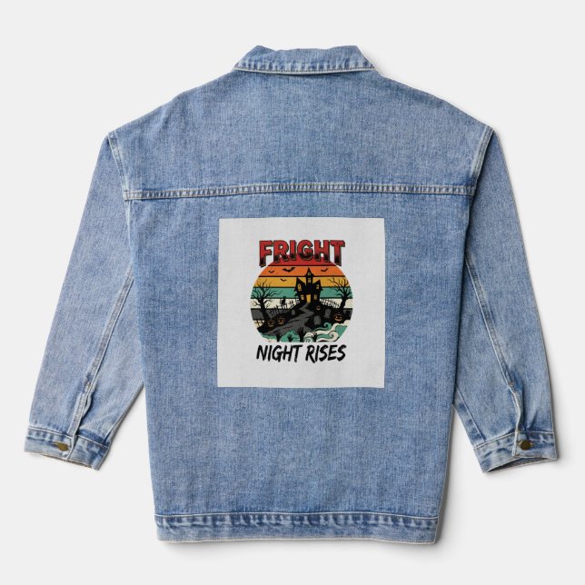 Halloween Graveyard Fright Night Denim Jacket (Back)