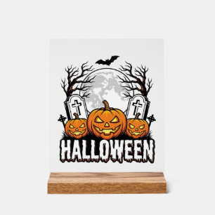 Halloween Graveyard Pumpkin Vintage Engraving Desi Acrylic Sign