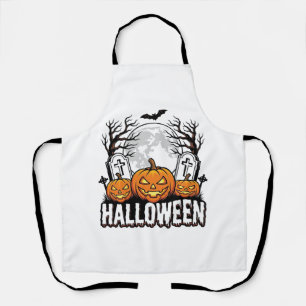 Halloween Graveyard Pumpkin Vintage Engraving Desi Apron