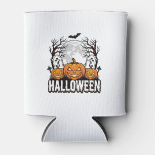 Halloween Graveyard Pumpkin Vintage Engraving Desi Can Cooler