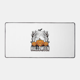 Halloween Graveyard Pumpkin Vintage Engraving Desi Desk Mat