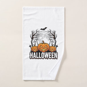 Halloween Graveyard Pumpkin Vintage Engraving Desi Hand Towel