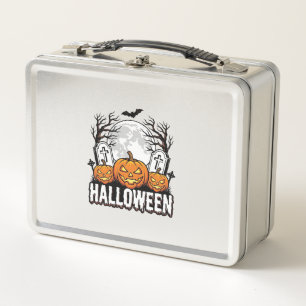 Halloween Graveyard Pumpkin Vintage Engraving Desi Metal Lunch Box