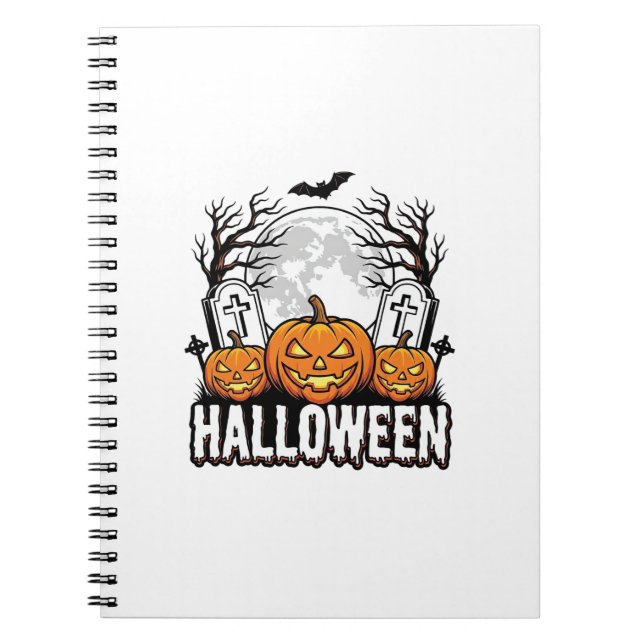 Halloween Graveyard Pumpkin Vintage Engraving Desi Notebook (Front)