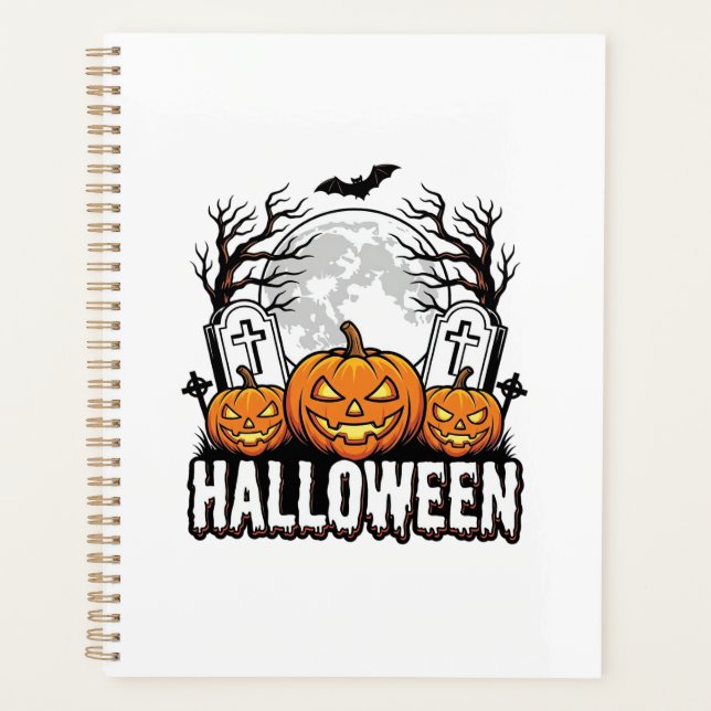 Halloween Graveyard Pumpkin Vintage Engraving Desi Planner (Front)