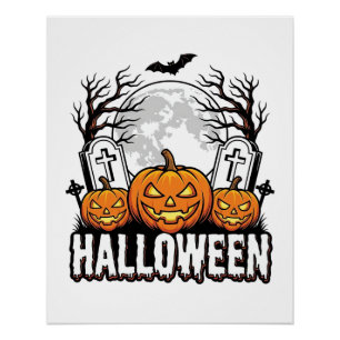 Halloween Graveyard Pumpkin Vintage Engraving Desi Poster