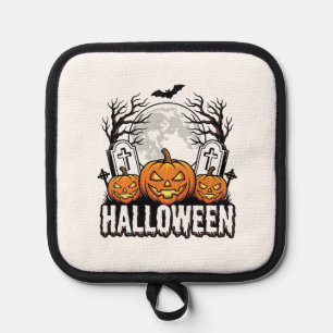 Halloween Graveyard Pumpkin Vintage Engraving Desi Pot Holder