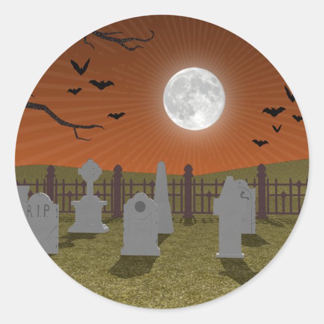 Halloween: Graveyard Scene: Classic Round Sticker (Front)
