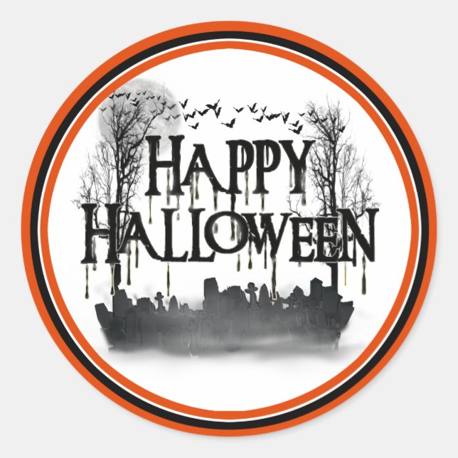 Halloween Graveyard Scene Silhouette Classic Round Sticker (Front)