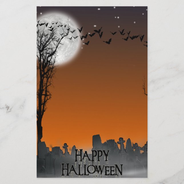 Halloween Graveyard Scene Silhouette Stationery (Front)