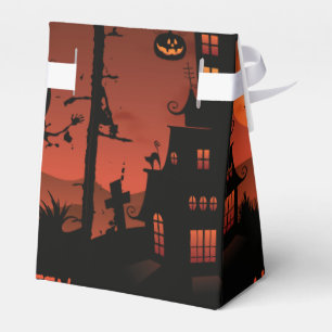 Halloween graveyard scenes pumpkin bats moon favour box