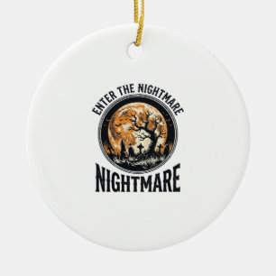 Halloween Graveyard Shirt Vintage Bat Moon Design_ Ceramic Ornament