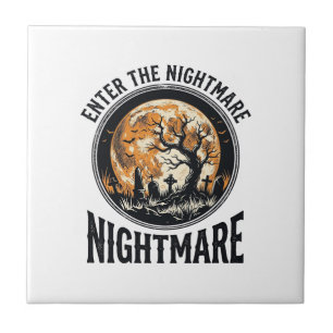 Halloween Graveyard Shirt Vintage Bat Moon Design_ Ceramic Tile