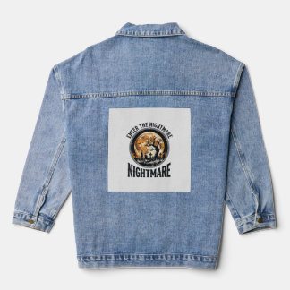 Halloween Graveyard Shirt Vintage Bat Moon Design_ Denim Jacket