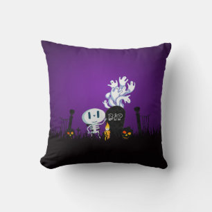 Halloween Graveyard Spooky Cute Skeleton & Ghosts Cushion