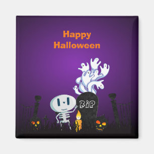 Halloween Graveyard Spooky Cute Skeleton & Ghosts Magnet