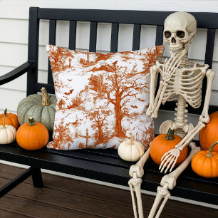 Halloween Graveyard Toile de Jouy Pattern Rust Cushion
