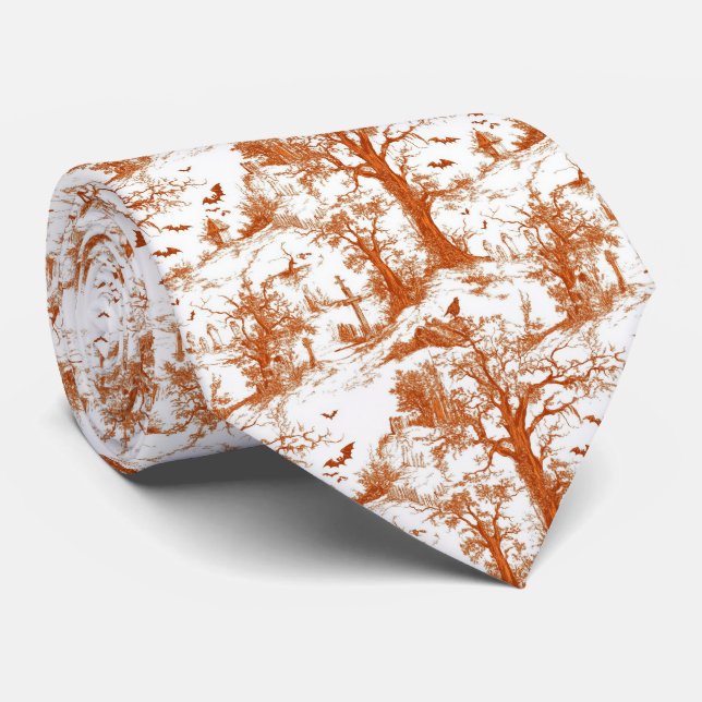 Halloween Graveyard Toile de Jouy Pattern Rust Tie (Rolled)