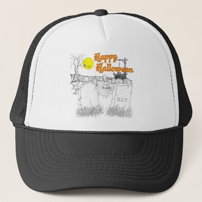 halloween graveyard trucker hat (Front)