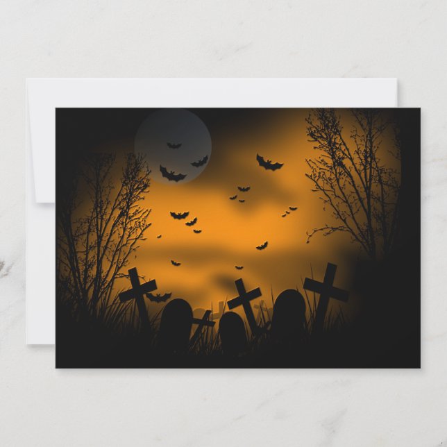 Halloween Graveyard with Bats and Tombstones Card (Front)