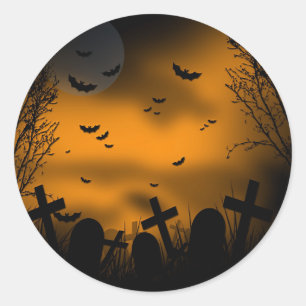 Halloween Graveyard with Bats and Tombstones Classic Round Sticker