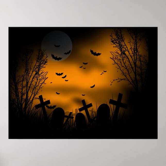 Halloween Graveyard with Bats and Tombstones Poster (Front)