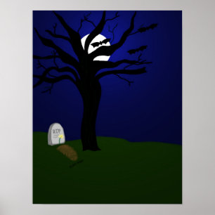 Halloween graveyard with bats poster