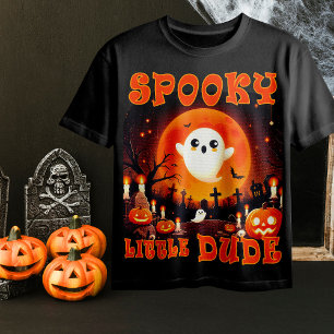 Halloween graveyard with cute Ghost and giant moon T-Shirt