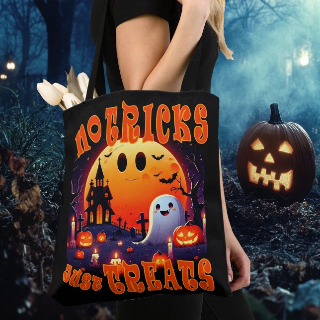 Halloween graveyard with cute happy smiling Ghost Tote Bag (Creator Uploaded)