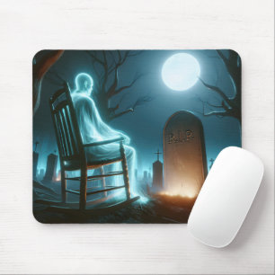 Halloween Graveyard With Man Ghost Mouse Pad