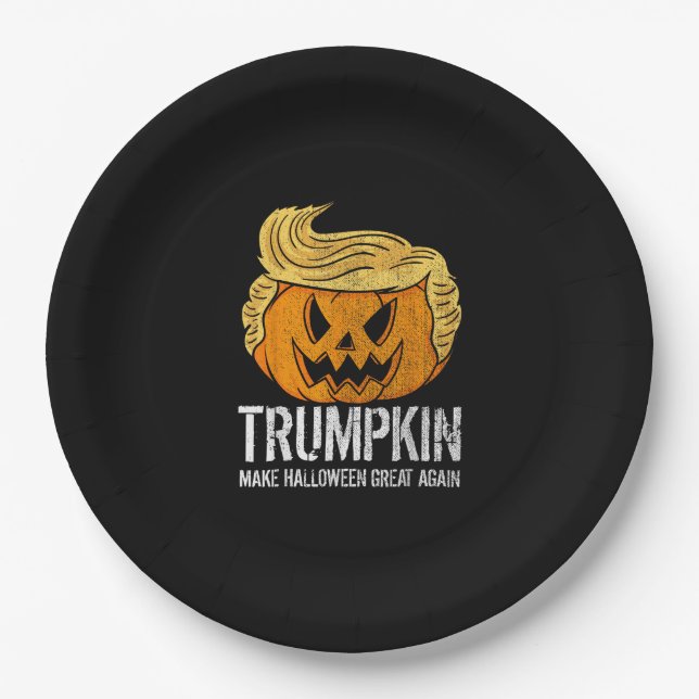 Halloween Great Again Donald  Trumpkin Pumpkin Paper Plate (Front)