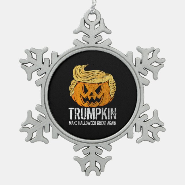 Halloween Great Again Donald  Trumpkin Pumpkin Snowflake Pewter Christmas Ornament (Front)