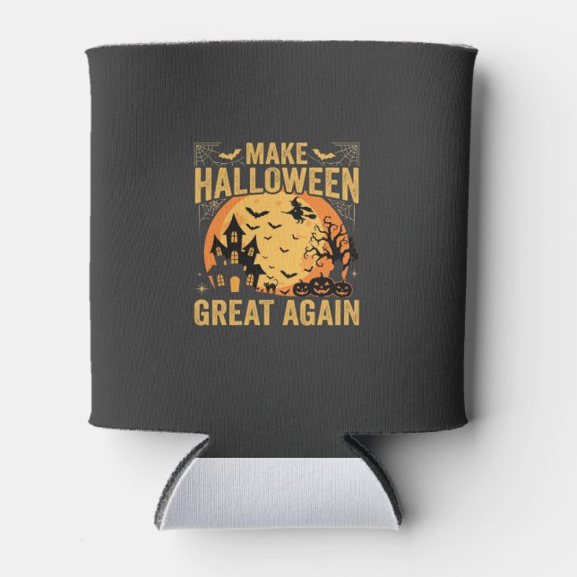 Halloween Great Again Haunted House Pumpkin Can Cooler (Front)