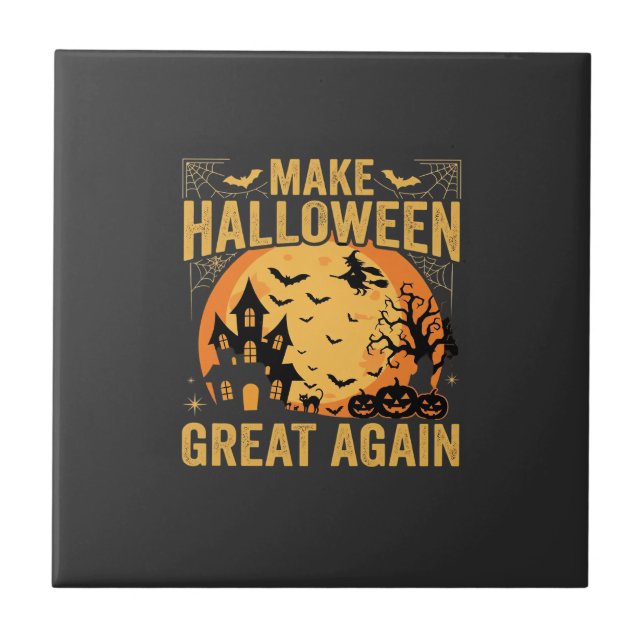 Halloween Great Again Haunted House Pumpkin Ceramic Tile (Front)